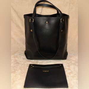 Montana West Black Faux Pebbled Leather Tote Shoulder Bag w Removable Pouch NWOT